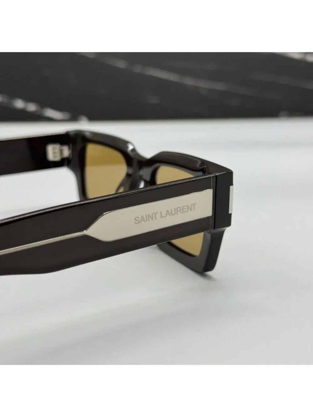 NWT Saint Laurent SL572 007 Brown Yellow Square Unisex Sunglasses
